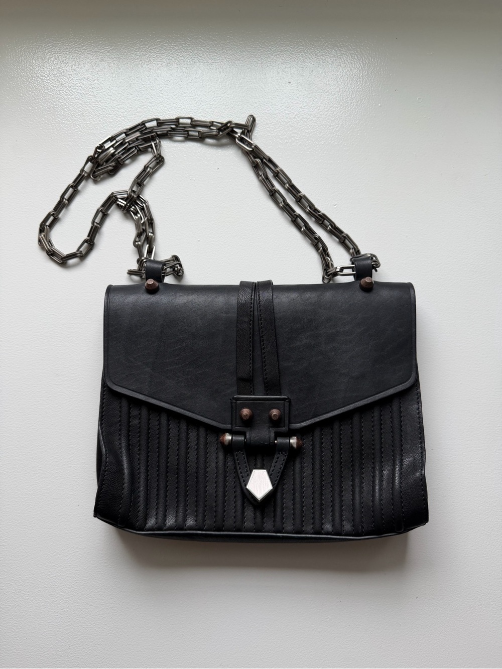 Pour La Victoire Black Chain Strap Crossbody Shoulder Bag